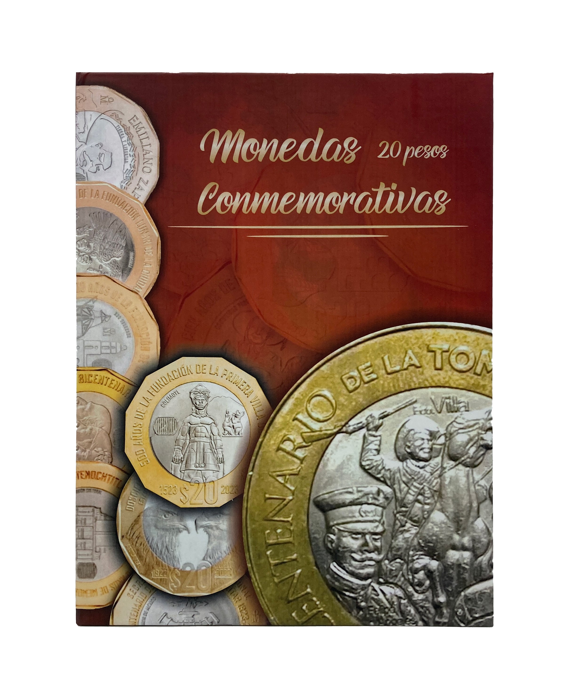 Álbum tríptico para monedas conmemorativas de $20 pesos mexicanos actualizado hasta las ediciones más recientes, incluye 23 espacios para monedas actuales, 5 para futuras ediciones y 1 espacio para el billete conmemorativo de $20 pesos. Fabricado en cartón rígido con impresión offset y suaje preciso. Ideal para coleccionistas y numismáticos. Álbum tríptico para monedas conmemorativas de $20 pesos mexicanos actualizado hasta las ediciones más recientes, incluye 23 espacios para monedas actuales, 5 para futuras ediciones y 1 espacio para el billete conmemorativo de $20 pesos. Fabricado en cartón rígido con impresión offset y suaje preciso. Ideal para coleccionistas y numismáticos.